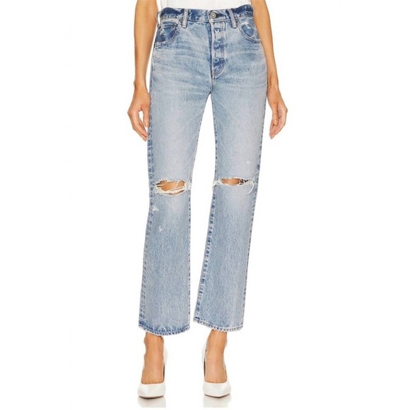 Moussy Vintage Belmont Straight Jeans Distressed Boho 100% Cotton - Picture 2 of 11